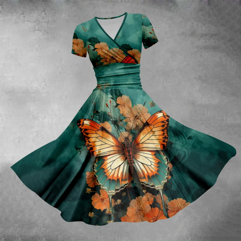 Sommerkleid 2024 Schmetterlings druck Kleid Luxus stilvolle Abendkleider übergroße Mode Frauen Party Mädchen Vestido elegante Roben