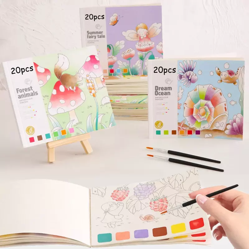 New 20 Sheets Large Children Watercolor Painting Book Paint with Water Kids Gouache Graffiti Picture Coloring Drawing Toys Gifts