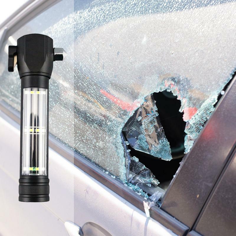 Многофункциональный автомобильный молоток высокой яркости, предупреждающий фонарик, инструмент для выхода автомобиля с выключателем окна и ремнем безопасности