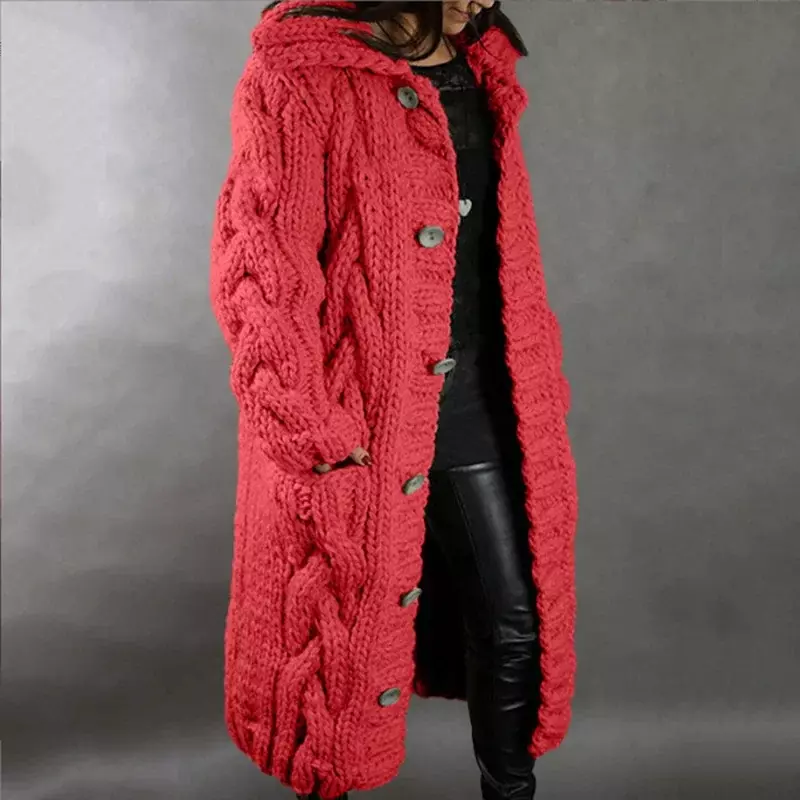 Cárdigan de gran tamaño para mujer, abrigo largo con botones, Color sólido, otoño e invierno, 2024