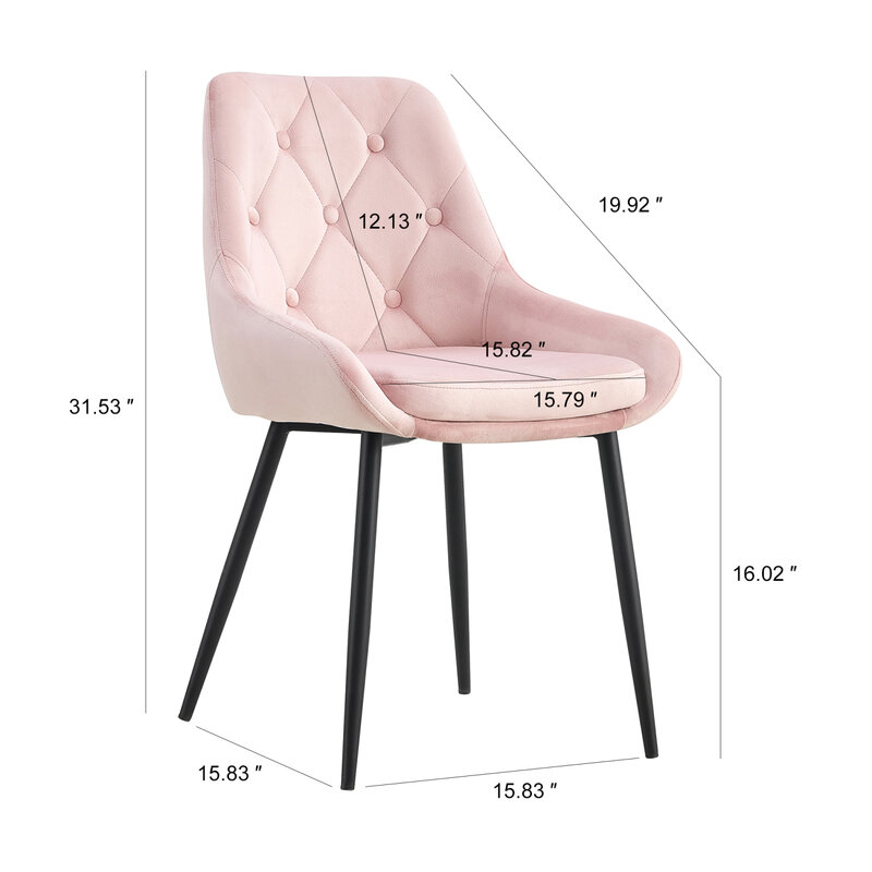 Modern Pink Velvet Dining Chairs , Fabric Accent Upholstered Chairs Side Chair with Black Legs for Home Furniture Living Room Be
