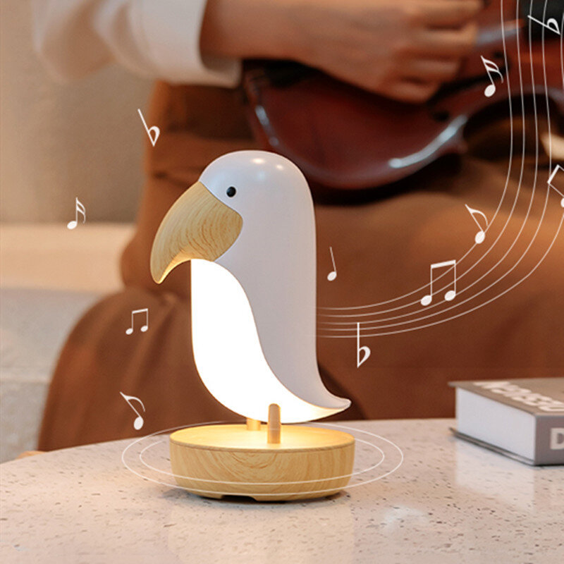 Cute Bird Bedside Lamp Night Light for Kids Bluetooth-compatible Speaker Nursery Baby Night Light Dimmable, USB Charging