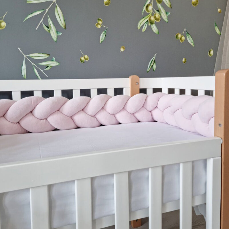 เตียงเด็กกันชนหนาถักเปียเปลเด็กรอบเบาะป้องกันเปลหมอนทารกแรกเกิดเตียงนอนตกแต่ง hiasan kamar 1-4เมตร