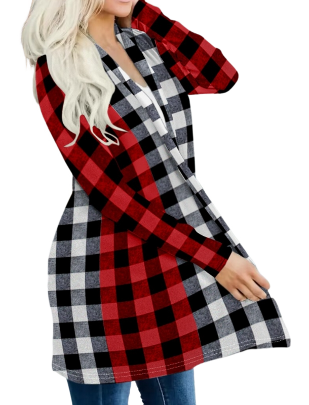 Casaco de manga comprida xadrez com estampa colorida feminina, jaquetas de base, elegante, pendulares, versátil, casual, nova moda, outono, 2023