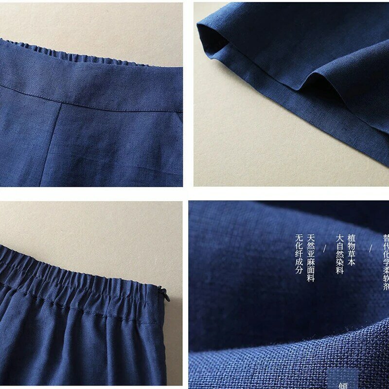 Bawełniana pościel na lato spodnie szerokie nogawki damskie jednolite kolory spodnie typu Casual elastyczny, wysoki talia Vintage workowate spodnie duże rozmiary Stretch