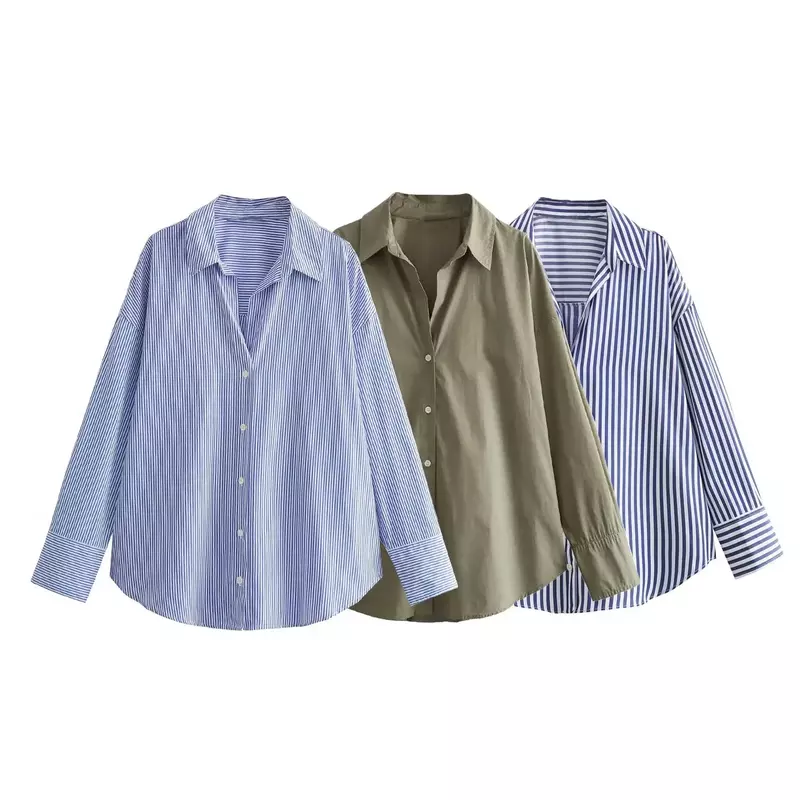 Blusa de popelina a rayas para mujer, camisa holgada de manga larga con botones, Estilo Vintage, a la moda, novedad de 2023