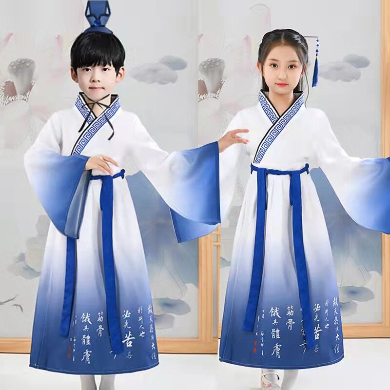 فستان هانفو الصيني التقليدي للفتيان والفتيات ، ملابس المدرسة ، أداء الأطفال القدماء ، الطلاب ، الطراز الحديث