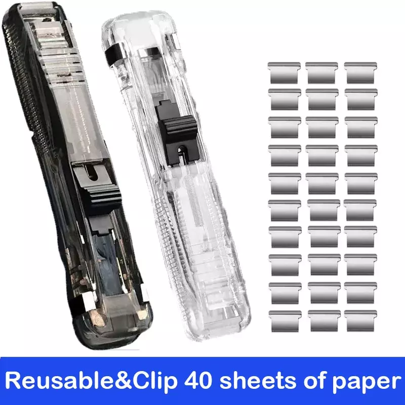 Clip de Metal de grapa, cortadora de papel de mano con fijación de recarga, grapadora organizadora, abrazadera de empuje reutilizable para Archivo de Documentos estacionarios