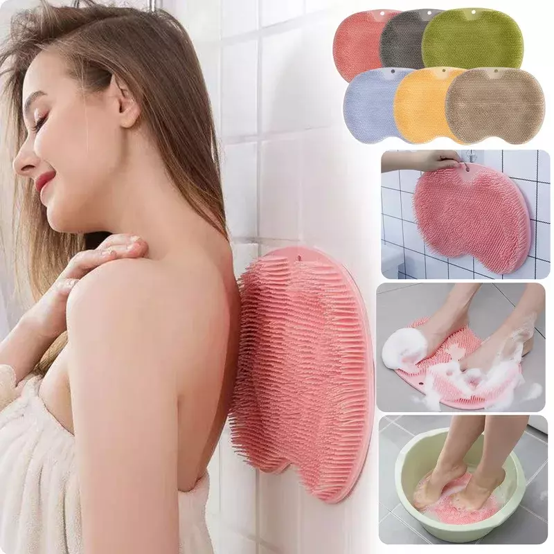 Silicone Exfoliating Back Scrubber Massage Scraper Non-Slip Bath Scrub Pad Foot Shower Brush Bathroom Tool Shower Back Scrubber