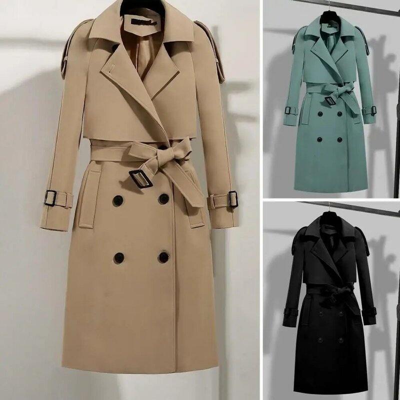 Женская зимняя верхняя одежда, осенне-зимнее женское пальто, элегантное однотонное Женское зимнее пальто с поясом, отложным воротником и двумя карманами