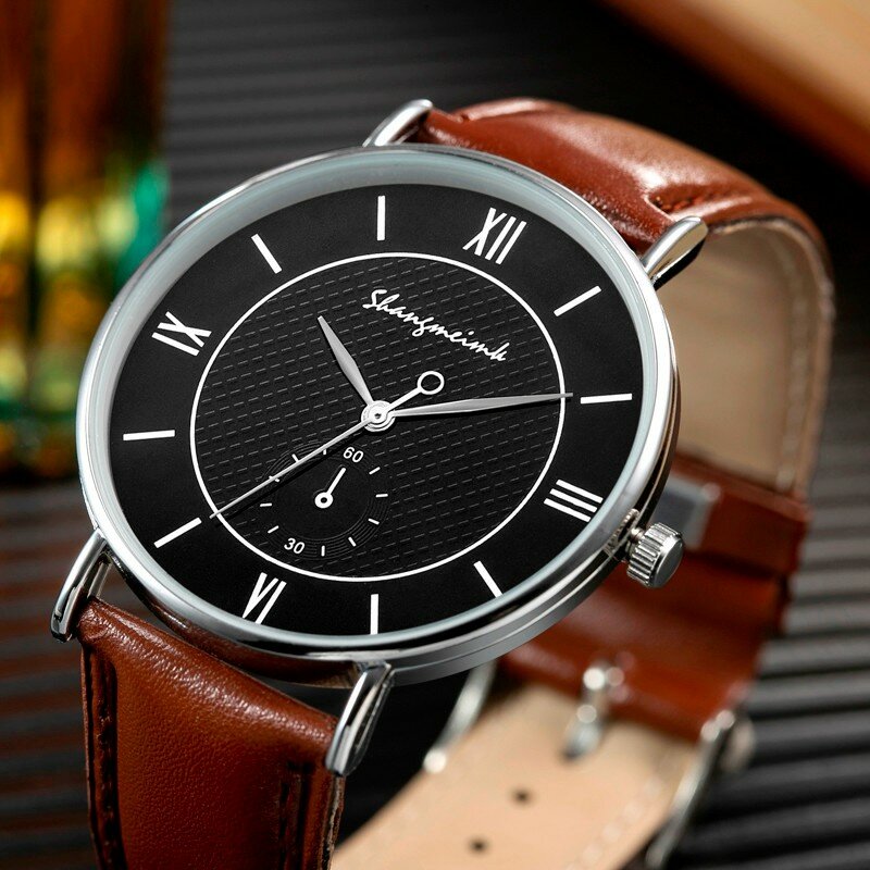 Mens Business Design Mens Watches Luminous Hand Leather Watch Luxury Watch Men High Quality  Dial Design Men'S Watches Reloj