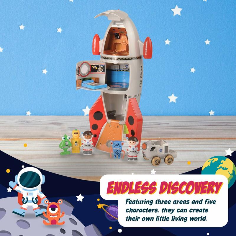 Space Mission Rocket Ship Toy,Includes Astronaut Toys,Aliens and Vehicle,Space Gifts for Birthdays and Holidays,3Years and Older