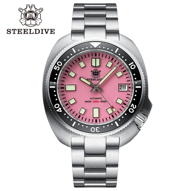 STEELDIVE-Relógio de mergulho automático com fecho moído, Super luminoso Dial Amarelo, moldura cerâmica preta, 200m, SD1974, nova chegada