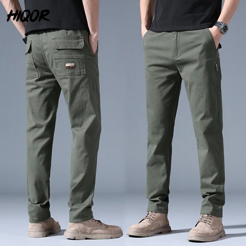 HIQOR-Pantalon baggy droit pour homme, vert armée, décontracté, polyvalent, respirant, grande taille 28-40, printemps, automne, nouvelle mode