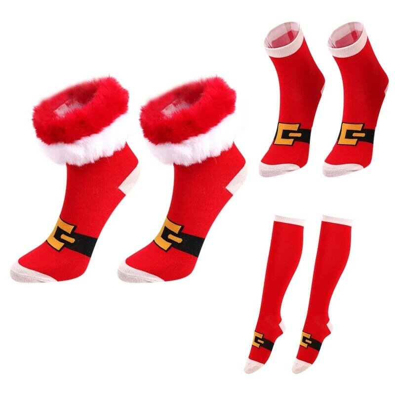 Забавные рождественские чулки до колена, чулочно-носочные изделия с меховой отделкой, рождественские подарки для женщин, Прямая