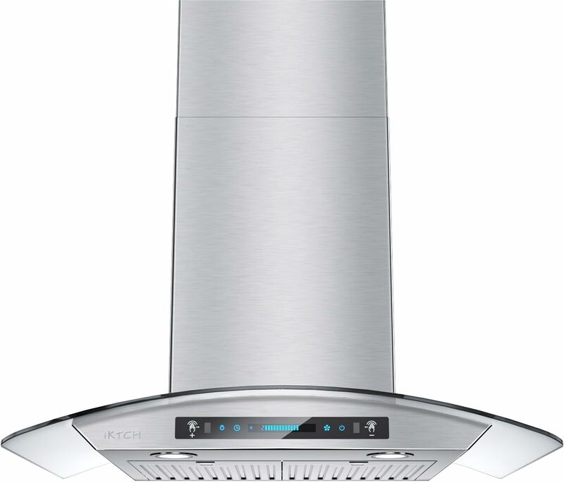 IKTCH-parede de aço inoxidável cozinha chaminé ventilação, vidro temperado, detecção de gestos e toque, 900 CFM, 36"