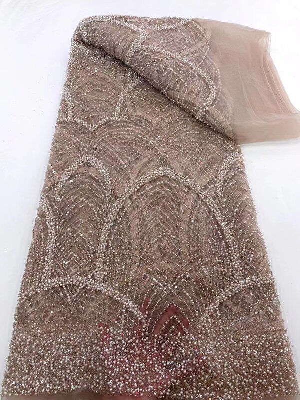 Wykonane ręcznie wyszywane koralikami tkanina koronkowa haft nigeryjski ślub luksusowa suknia wieczorowa francuski tiul afrykańskie cekiny na 5 jardów XC