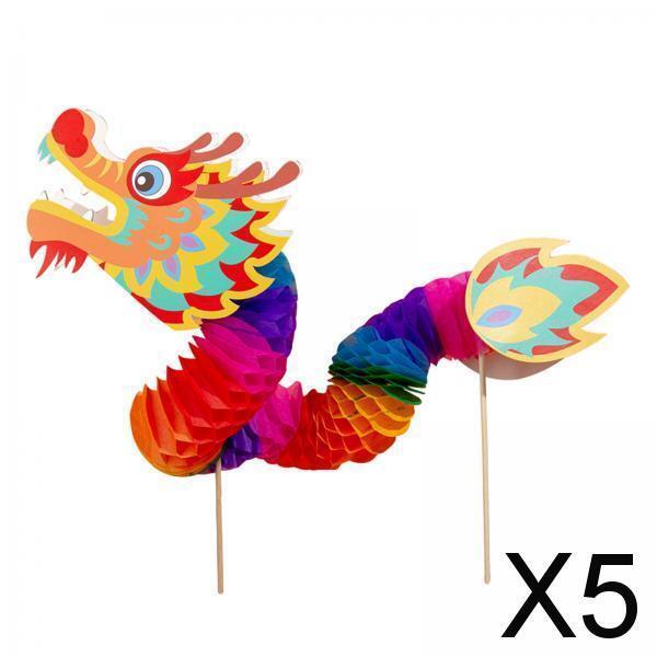 5X Chinese Paper Dragon Puppet Set 3D Chinese New Year Dragon Garland for Park