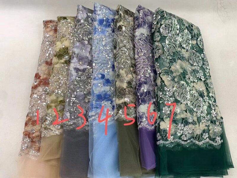 2024 moda elegante tessuto di pizzo con perline ricamo a rete francese con paillettes tessuto nigeriano africano per abito da sposa