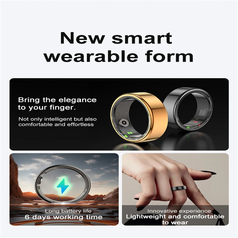 2024 Smart Ring Military Grade Titanium Steel Shell Health Heart Rate Monitor IP68 3ATM Waterproof Multi-sport Modes Ring Smart
