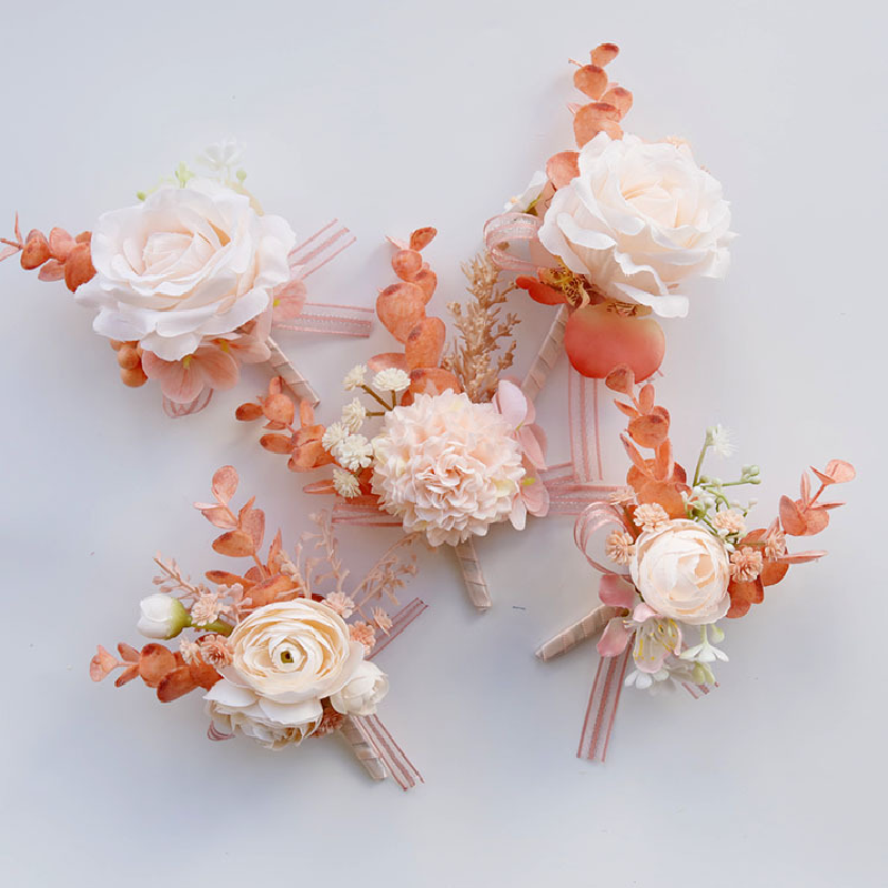 2403 Wedding Supplies Banquet Guests Simulated flower Bride and groom Corsage Hand flower Peach powder