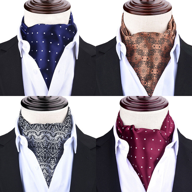 Gravata de pescoço de poliéster Vintage bolinhas masculina, Formal Cravat, Ascot Scrunch, auto estilo britânico, cavalheiro, luxo
