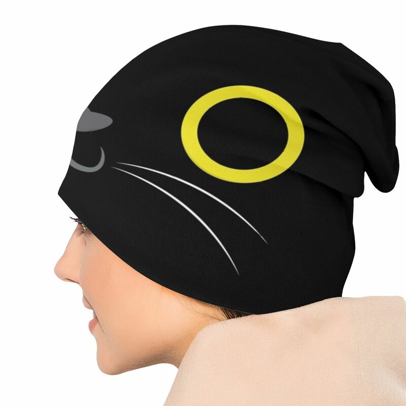 Topi kupluk kucing hitam uniseks, topi rajut tudung kepala dua kegunaan Hip Hop musim gugur musim dingin jalanan hangat dewasa untuk pria dan wanita