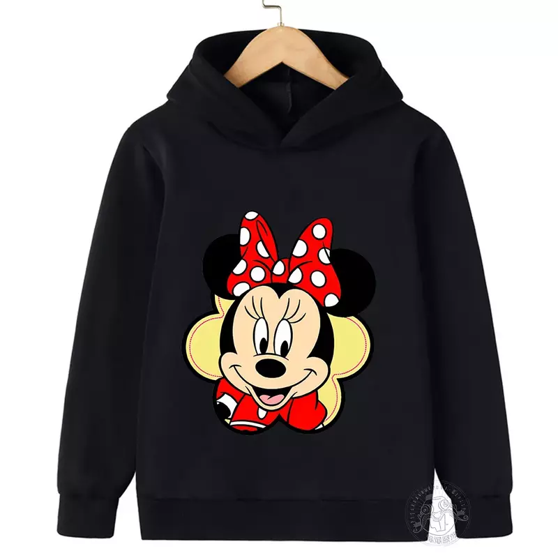 Disney-Sudadera con capucha de Minnie y Mickey para niños, ropa deportiva con estampado de dibujos animados, de cuello redondo, para primavera y otoño