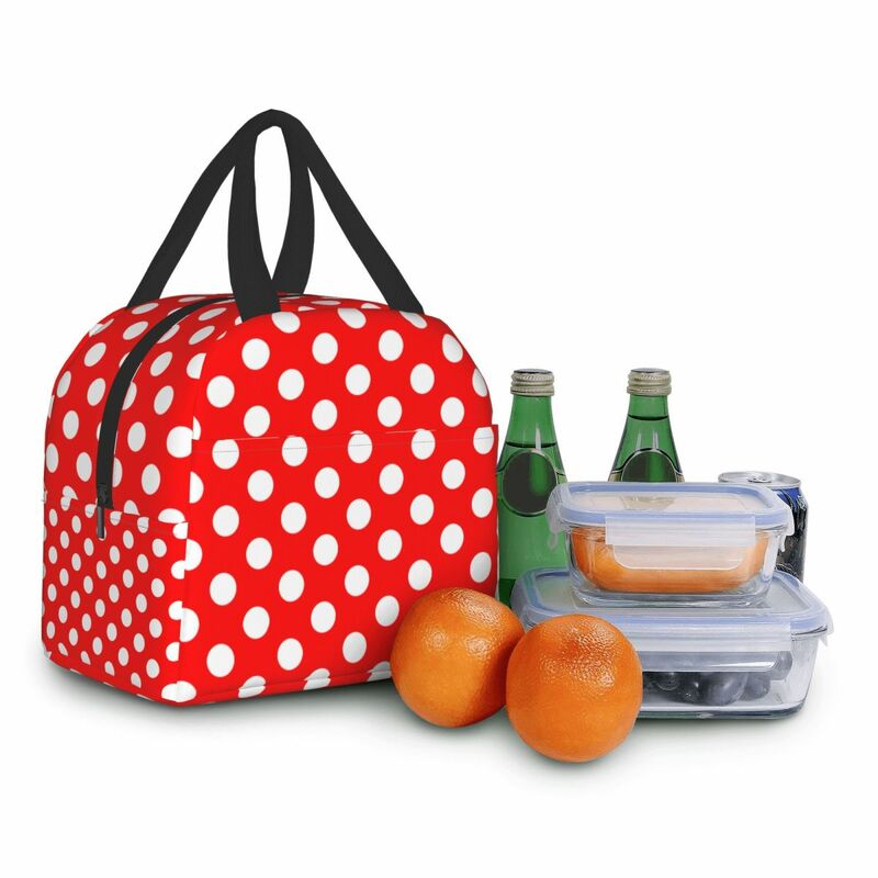 Роскошная красная сумка для ланча в горошек для женщин, детский школьный Термоизолированный охладитель, теплый Ланч-бокс, сумки для кемпинга и пикника
