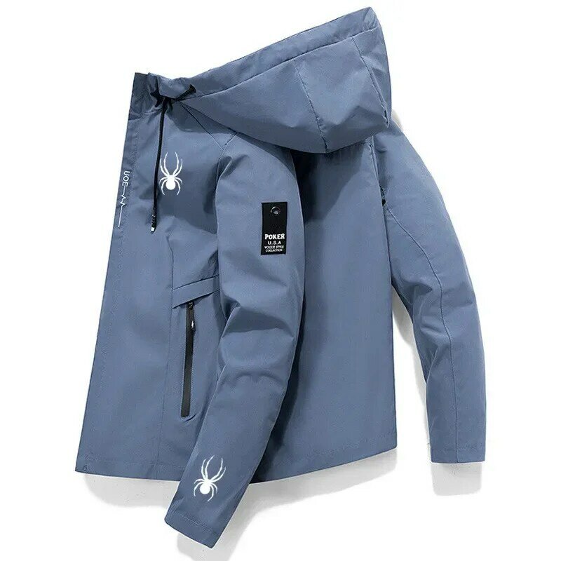 남성용 단색 지퍼 스포츠 방풍 재킷, 캐쥬얼 고품질 스트레이트 모자, 남성 의류, 가을 후드 야외 상의