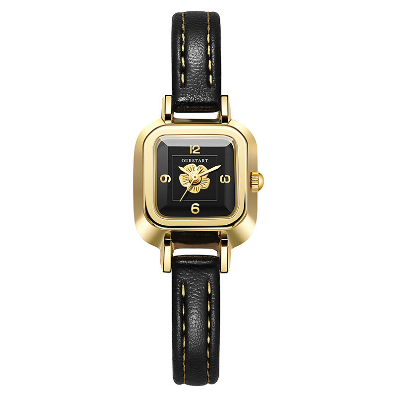 Relógio Quartzo Quadrado de Couro Feminino de Luxo, Senhoras Relógios de Pulso, Flor, Presentes, Nova Moda, 2024