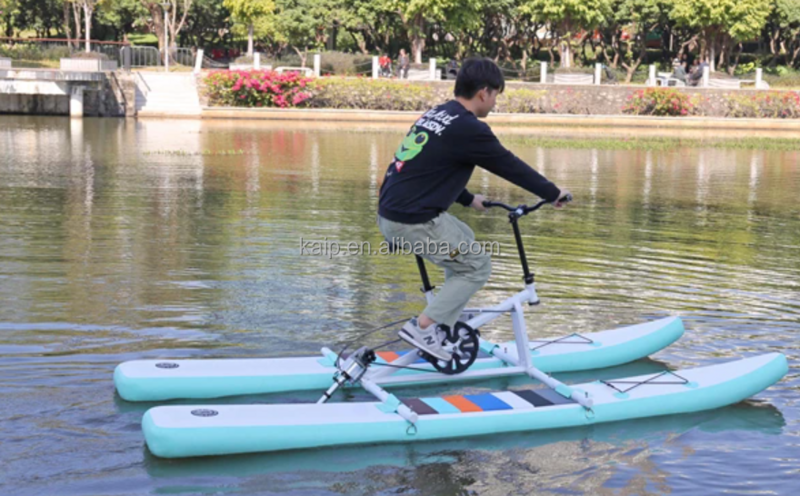 Water park sports equipment water bike pontoon wheel water tricycle aluminum alloy PVC material aqua bicycle for sale