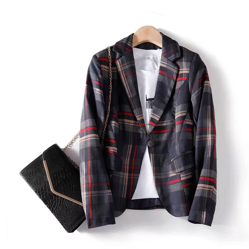 한국 스타일 정장 긴 소매 격자 무늬 2 색 영국 스타일 패션 재킷, 얇은 섹션 봄 가을 여성 재킷 2022
