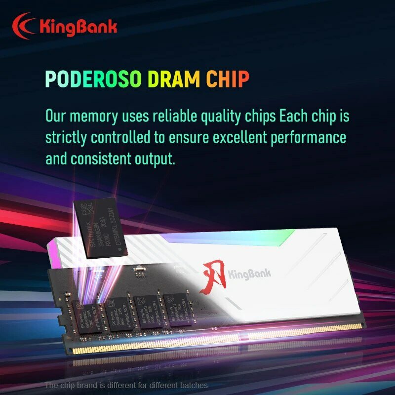 Kingbank DDR5 RGB Bộ nhớ 6400MHz 16gbx2 32gbx2 Hynix a-die gốc chip 1.4V cl32 Dual Channel tuyệt đẹp máy tính để bàn RAM