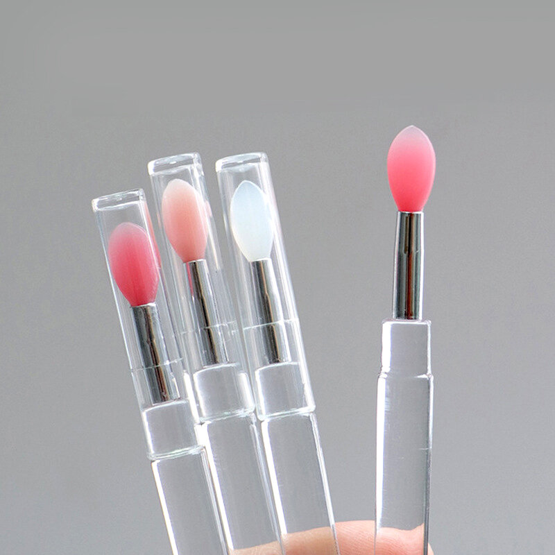 1/3/5pcs Flat Silicone Applicator Sticks Reusable Lip Brush With Cover For Dust Prevention Silicone Nail Powder Applying Tools