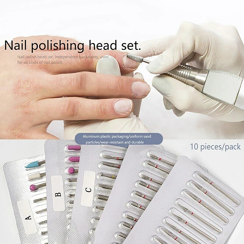 10Pcs Diamond Milling Cutter For Manicure Electric Nail Drill Bits Accessory Pedicure Machine Nail File Gel Remover Tool