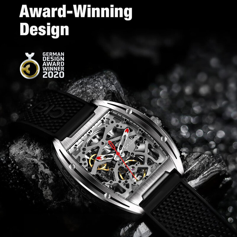 Jam tangan pria desain CIGA, jam tangan mekanik otomatis tengkorak seri Z, casing baja tahan karat safir kristal silikon kulit dua tali