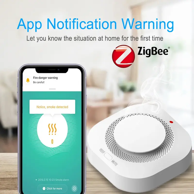 Tuya Smart Zigbee Detector de humo inalámbrico, prevención de fugas, Sensor de humo, instalar en el área de no fumar o la cocina
