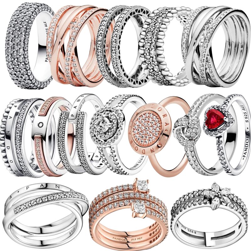 Новинка 2024 г., Серебряное инкрустированное кольцо Pandora 925 пробы, подходит для оригинальных серебряных модных роскошных подвесок «сделай сам»