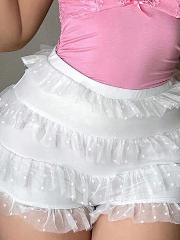 Women Layered Lace Shorts Elastic Waist Ruffle Trim Bloomer Shorts Y2k Cute Fairy Pettipants Going Out Culotte