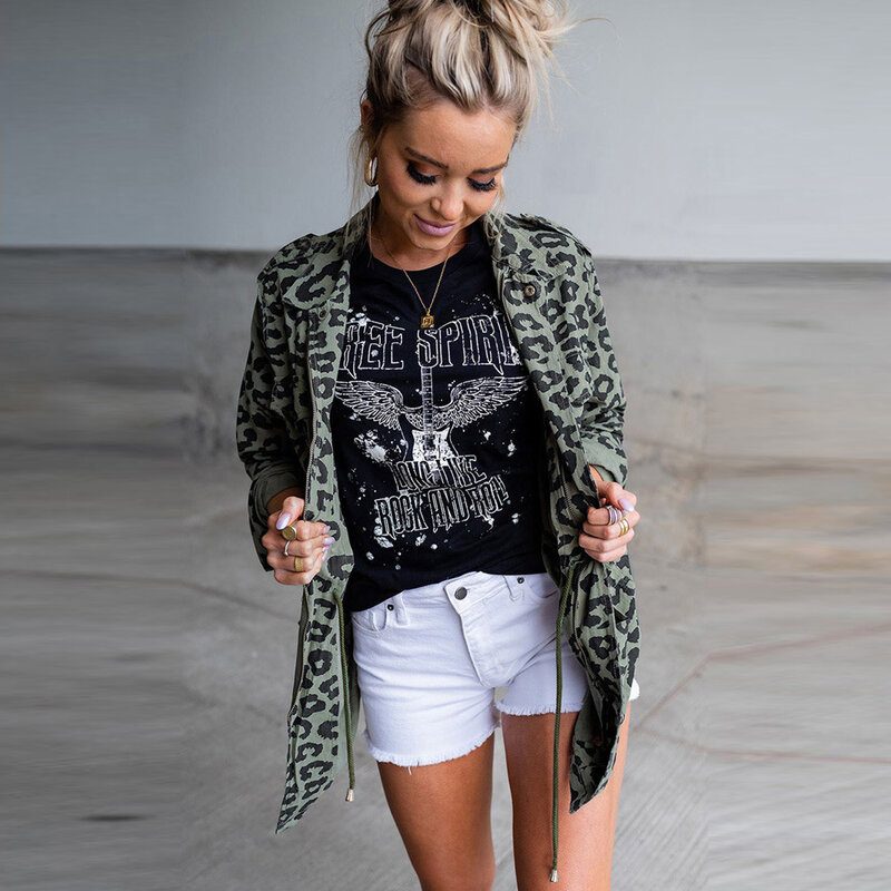 Женская свободная куртка средней длины с леопардовым принтом, Осень-зима, новинка 8511478