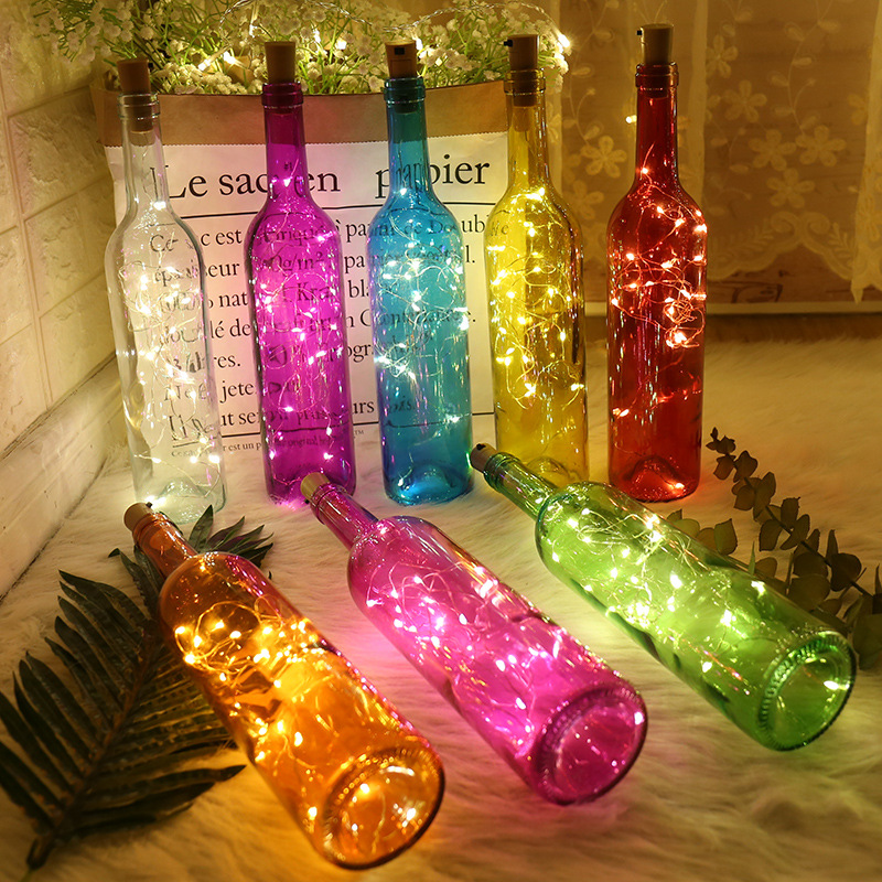 زجاجة سدادة LED ضوء سلسلة بطارية تعمل بالطاقة جارلاند الأسلاك النحاسية سلسلة ضوء DIY بها بنفسك زينة حفل زفاف عيد الميلاد