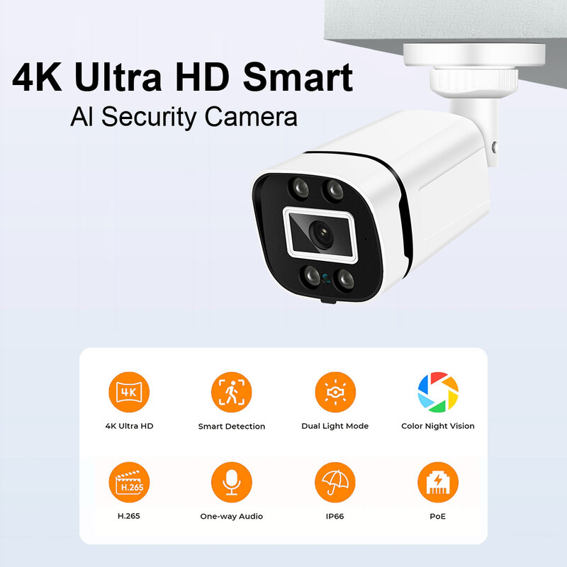 SANSCO-cámara IP de 8MP y 4K para exteriores, videocámara de seguridad CCTV con detección facial, POE, IA, H.265, 2K, 4MP, Audio, videovigilancia, Onvif, TSEye