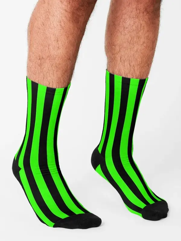 Neonowe zielone i czarne skarpety w pionowe paski śmieszne prezenty bawełniane skarpety buty trekingowe męskie damskie
