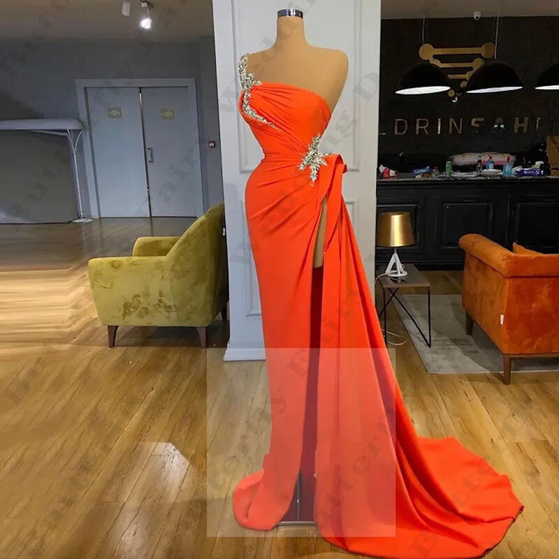 Beautiful Gorgeous Satin Evening Dresses For Women Romantic Sexy Off Shoulder Sleeveless High Split Party Elegant Prom Gowns