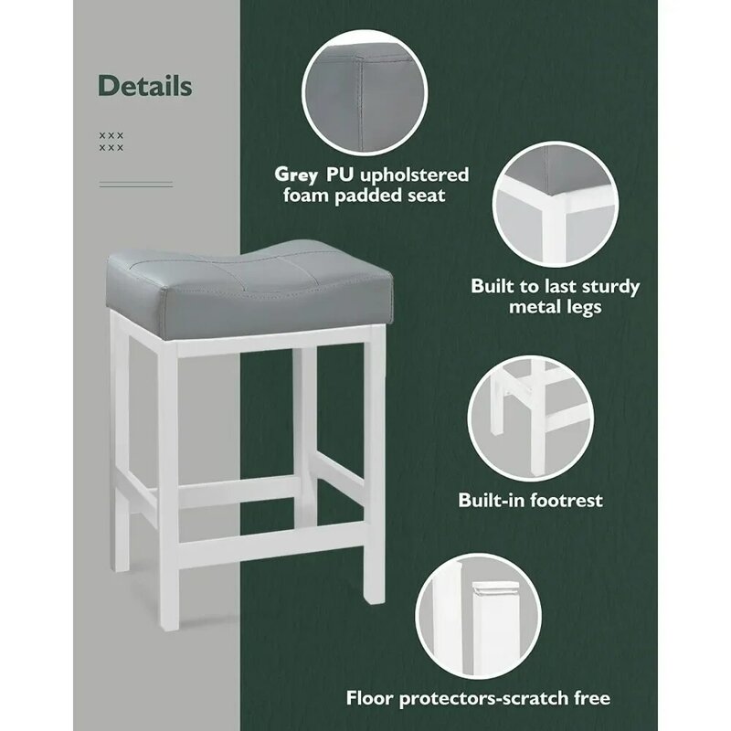 Set bangku Bar 2, bangku tinggi meja 24 inci, bangku dapur Modern kulit PU dengan dasar logam, kursi Bar