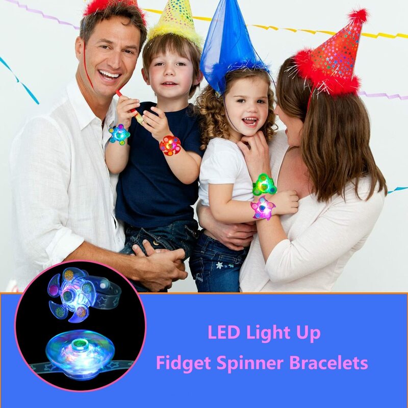 Pulseras giratorias con luz LED para niños, suministros de fiesta que brillan en la oscuridad, regalos de cumpleaños, caja del Tesoro, 25 paquetes