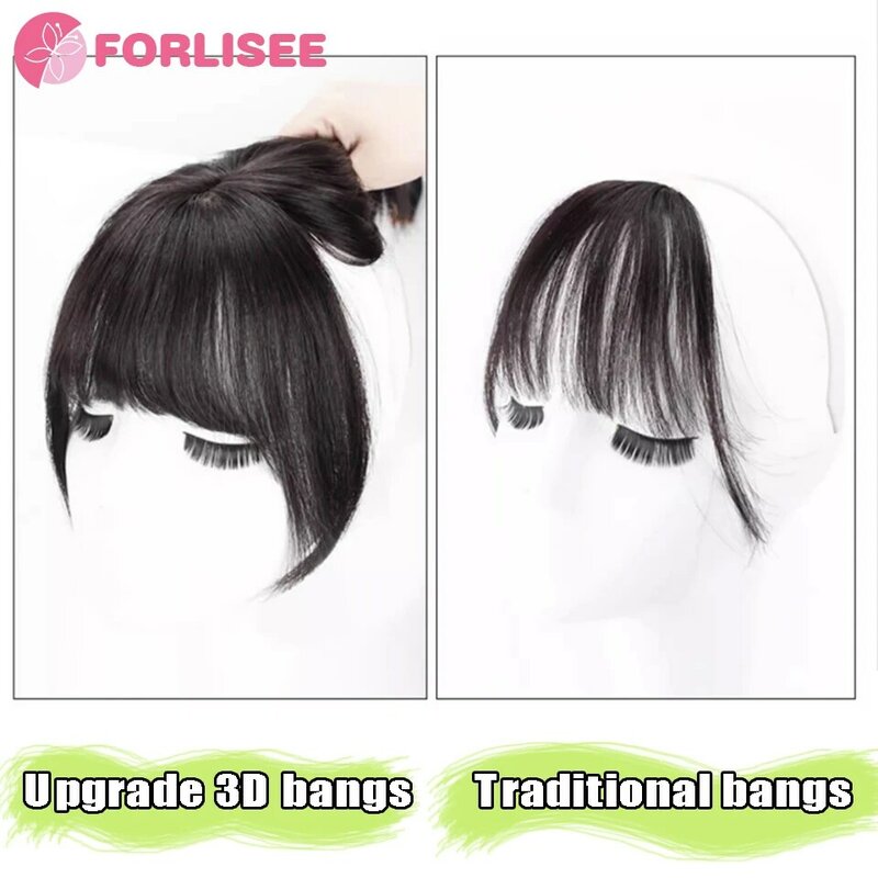 FORLISEE 3D French Bangs Wig Female Fluffy Natural High Skull Top Hair Patch Fake Bangs Air Bangs Wig
