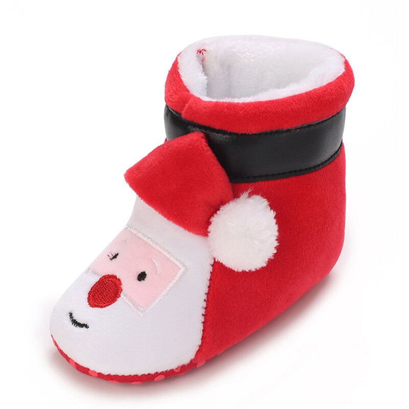 아기 크리스마스 신발 패션 부드러운 밑창 산타 클로스 미끄럼 방지 퍼스트 워커 슈즈, 겨울용 유아 부츠