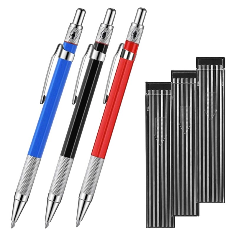 1Set Metal With 36 2.0Mm Round Refills Pencils With Woodworking Pencil Marker Marking Tool